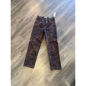 DKNY Jeans Laight High Rise Classic Straight Leopard Print Pants Brown 8/29 NEW